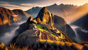 A stunning sunrise view from the Sun Gate overlooking Machu Picchu, Peru