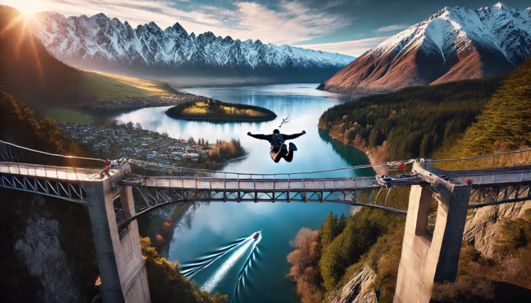 An adventurous bungee jumping scene in Queenstown, New Zealand